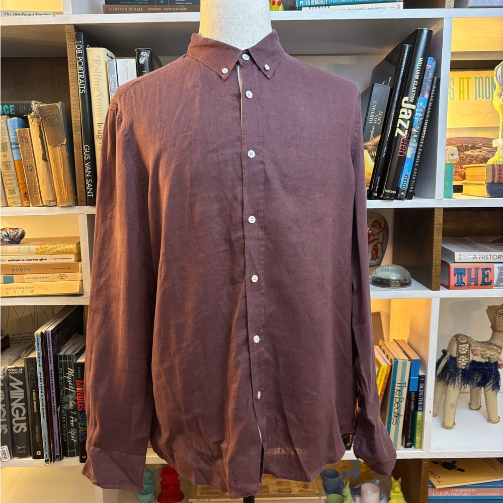 Venroy Men's Casual Burgundy Button-Down Shirt